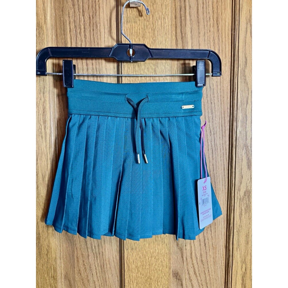 Justice Girls XS Green Mesh Pleated Tennis Skirt Drawstring Short Polyester